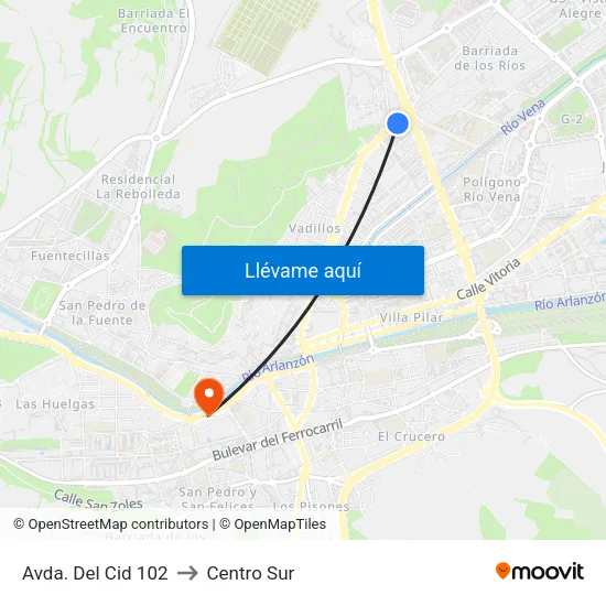 Avda. Del Cid 102 to Centro Sur map