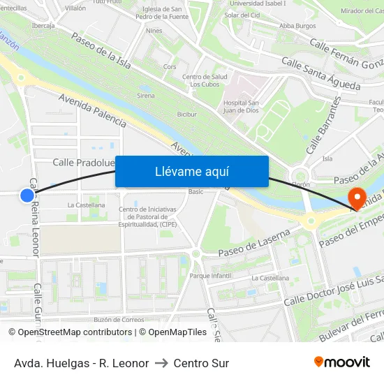 Avda.  Huelgas - R. Leonor to Centro Sur map