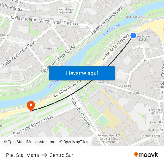 Pte. Sta. María to Centro Sur map