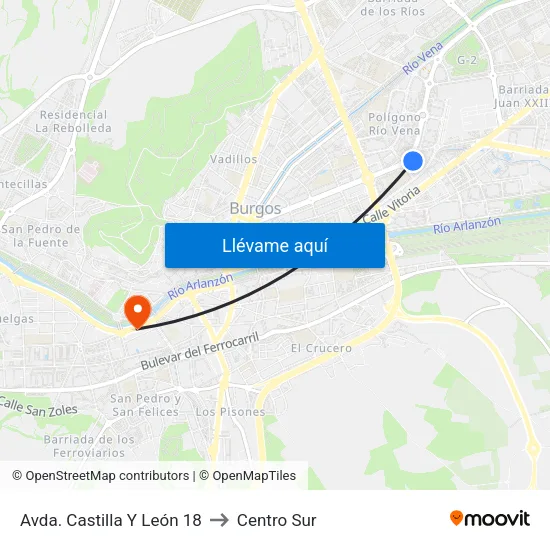 Avda. Castilla Y León 18 to Centro Sur map