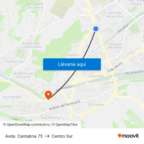 Avda. Cantabria 75 to Centro Sur map