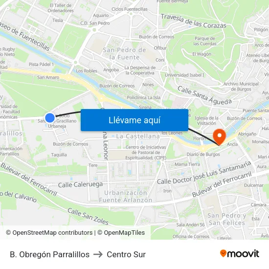 B. Obregón Parralillos to Centro Sur map