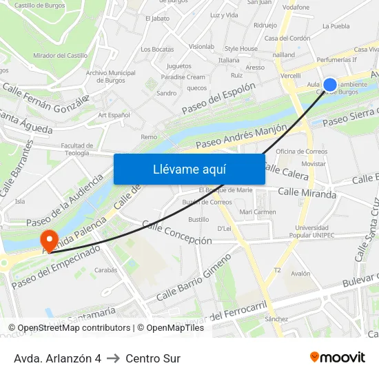 Avda. Arlanzón 4 to Centro Sur map