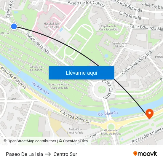 Paseo De La Isla to Centro Sur map