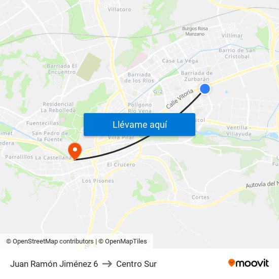 Juan Ramón Jiménez 6 to Centro Sur map