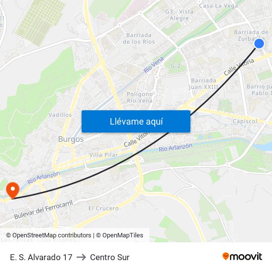 E. S. Alvarado 17 to Centro Sur map