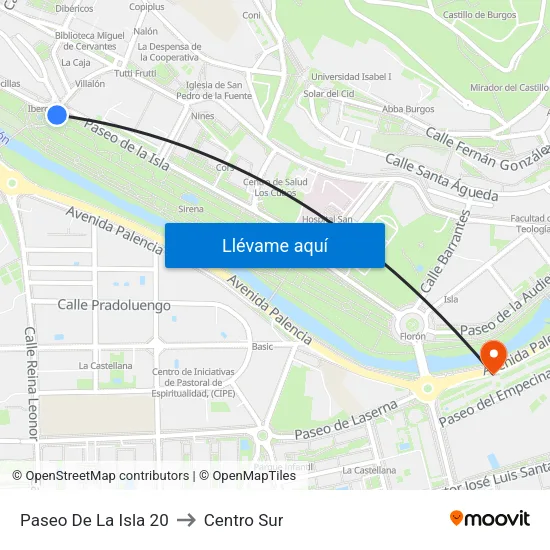 Paseo De La Isla 20 to Centro Sur map