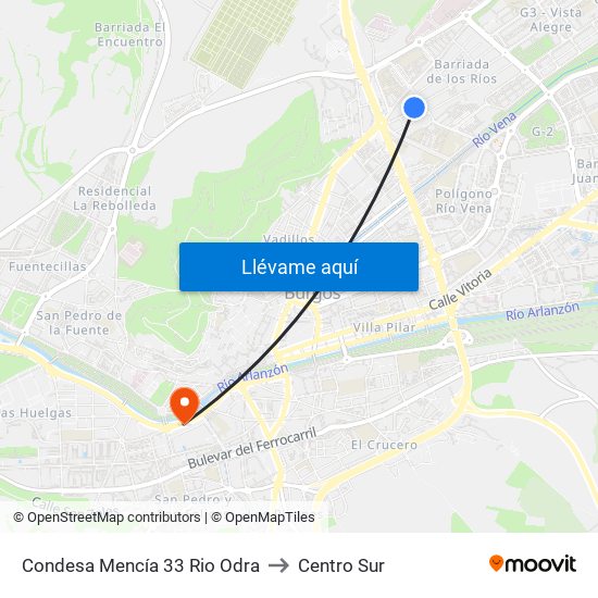 Condesa Mencía 33 Rio Odra to Centro Sur map