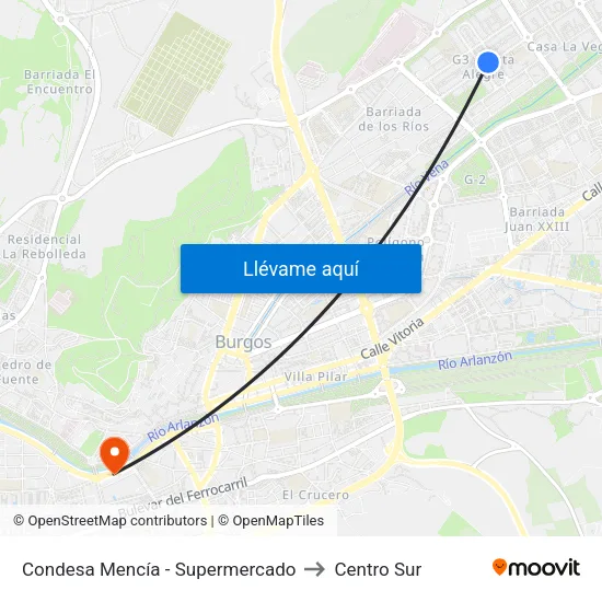 Condesa Mencía - Supermercado to Centro Sur map