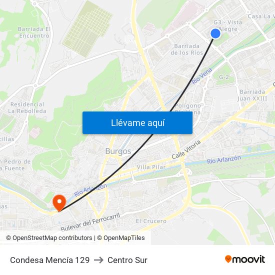 Condesa Mencía 129 to Centro Sur map