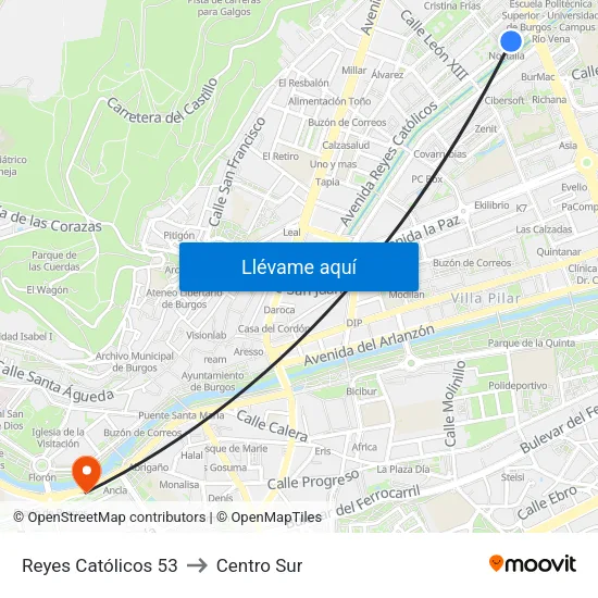 Reyes Católicos 53 to Centro Sur map