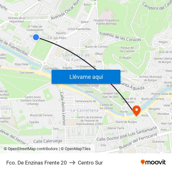 Fco. De Enzinas Frente 20 to Centro Sur map