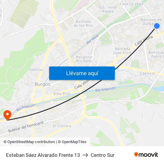 Esteban Sáez Alvarado Frente 13 to Centro Sur map