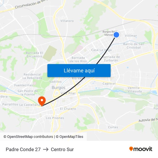 Padre Conde 27 to Centro Sur map