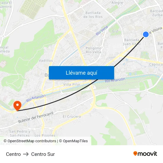 Centro to Centro Sur map