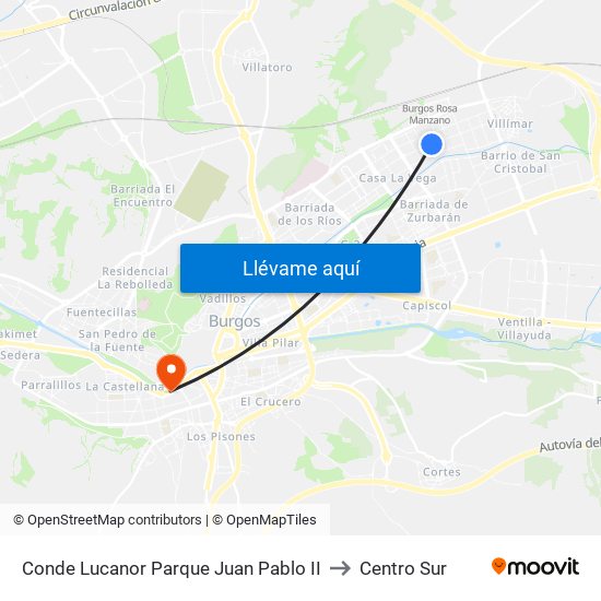 Conde Lucanor Parque Juan Pablo II to Centro Sur map