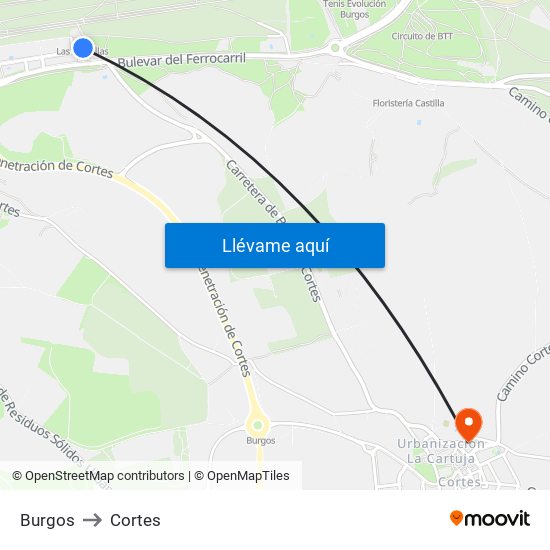 Burgos to Cortes map
