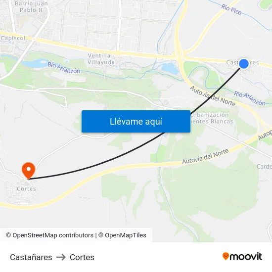 Castañares to Cortes map
