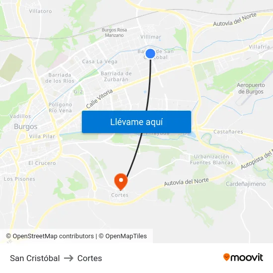 San Cristóbal to Cortes map