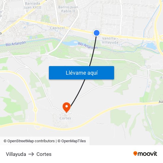 Villayuda to Cortes map
