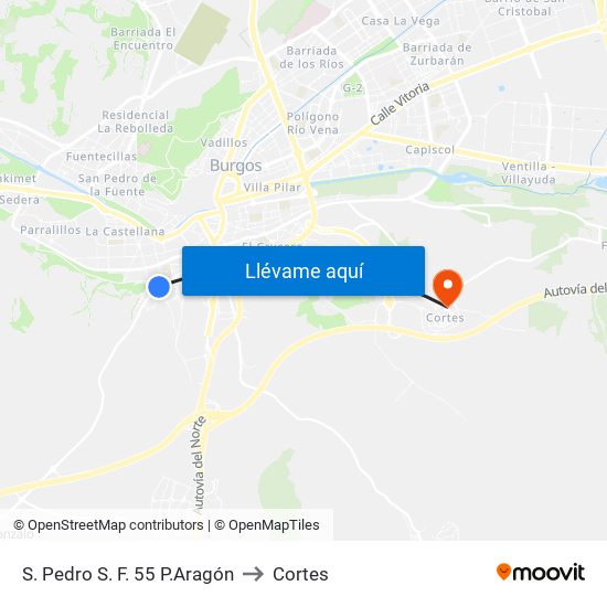 S. Pedro S. F. 55 P.Aragón to Cortes map