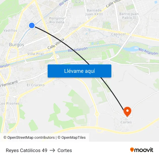 Reyes Católicos 49 to Cortes map