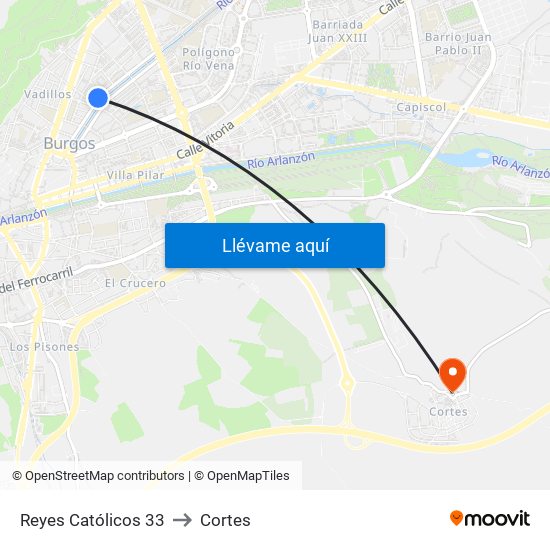 Reyes Católicos 33 to Cortes map