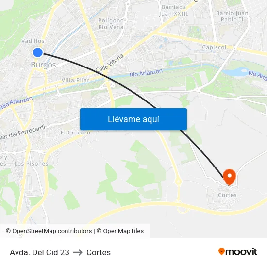Avda. Del Cid 23 to Cortes map