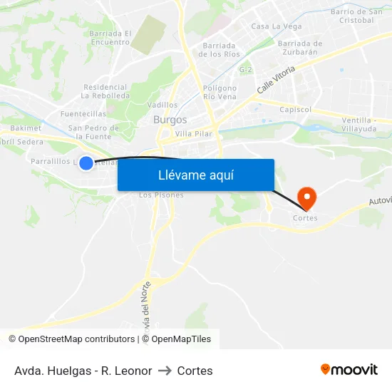 Avda.  Huelgas - R. Leonor to Cortes map