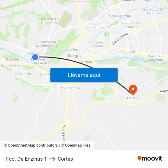 Fco. De Enzinas 1 to Cortes map
