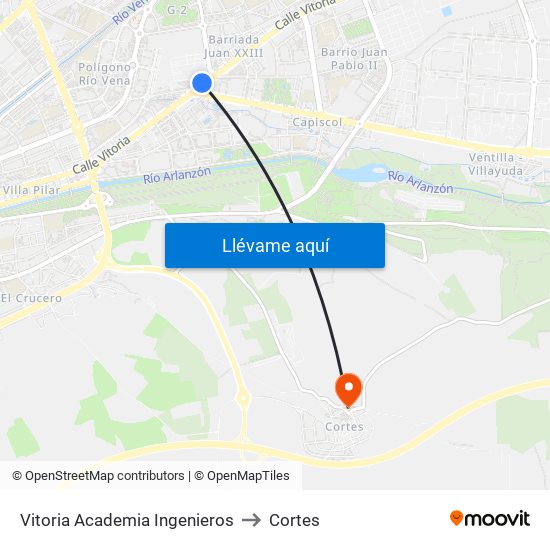 Vitoria Academia Ingenieros to Cortes map