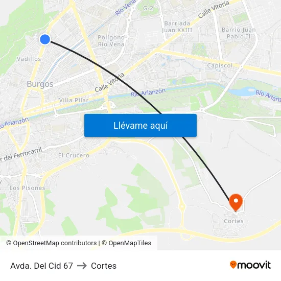 Avda. Del Cid 67 to Cortes map