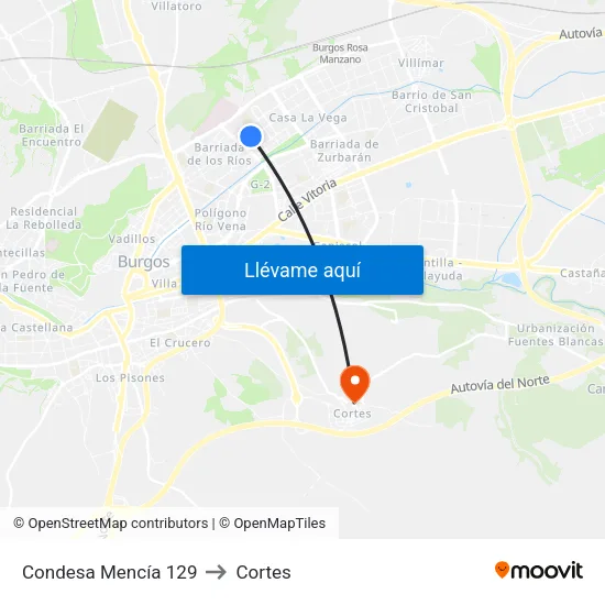 Condesa Mencía 129 to Cortes map