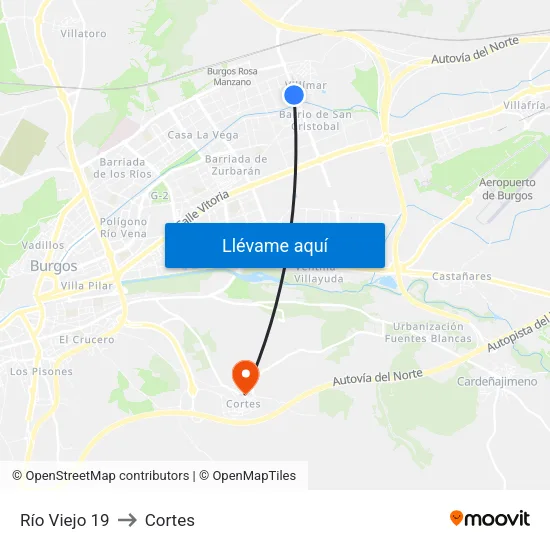 Río Viejo 19 to Cortes map