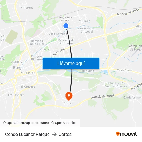 Conde Lucanor Parque to Cortes map