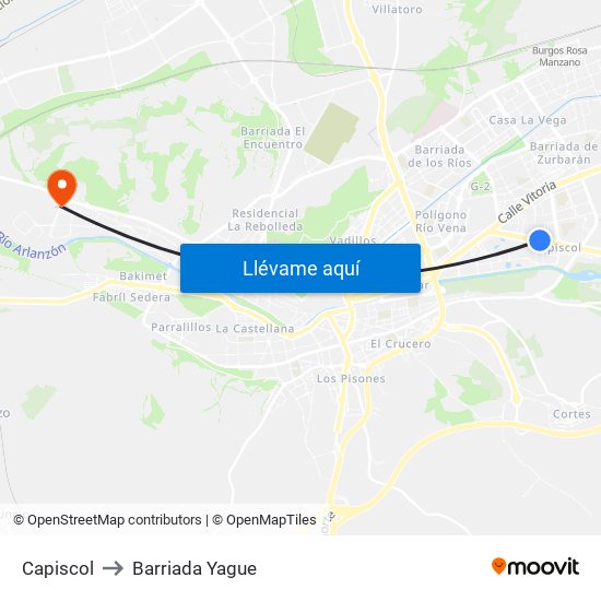 Capiscol to Barriada Yague map