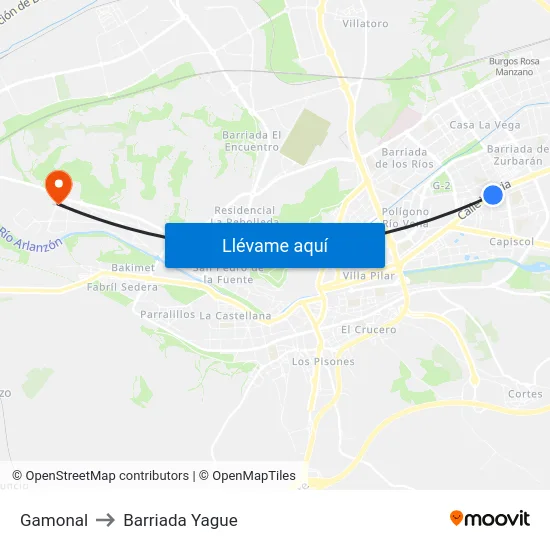Gamonal to Barriada Yague map