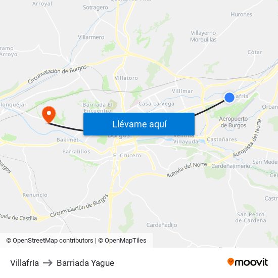 Villafría to Barriada Yague map
