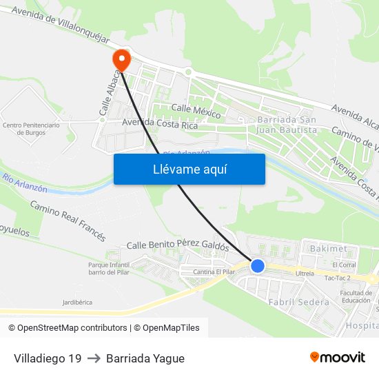 Villadiego 19 to Barriada Yague map