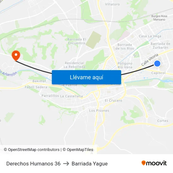 Derechos Humanos 36 to Barriada Yague map