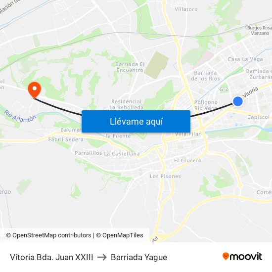 Vitoria Bda. Juan XXIII to Barriada Yague map