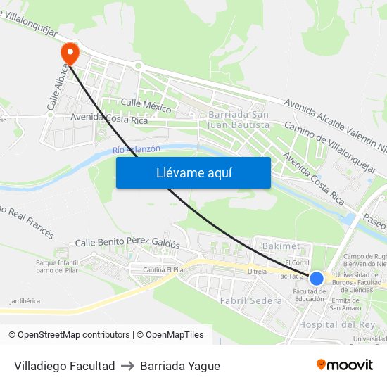 Villadiego Facultad to Barriada Yague map