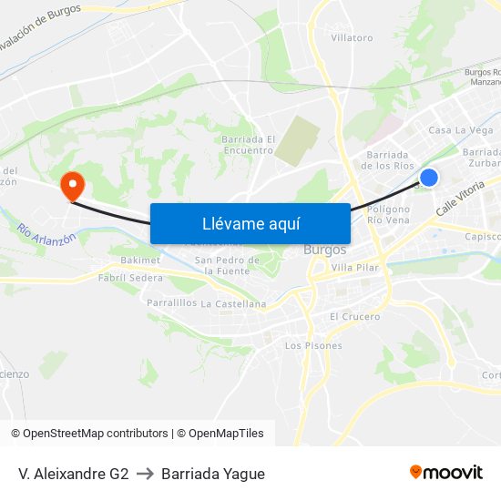 V. Aleixandre G2 to Barriada Yague map