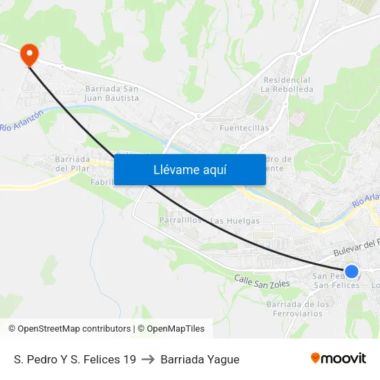 S. Pedro Y S. Felices 19 to Barriada Yague map