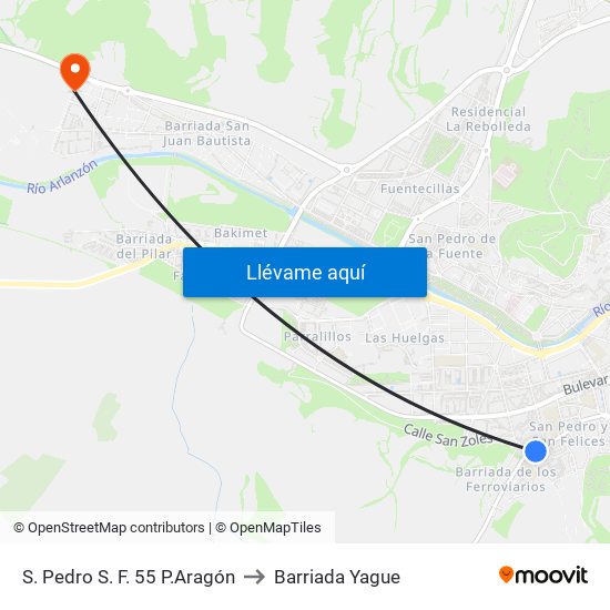 S. Pedro S. F. 55 P.Aragón to Barriada Yague map