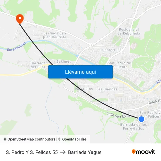 S. Pedro Y S. Felices 55 to Barriada Yague map