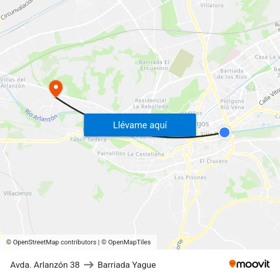 Avda. Arlanzón 38 to Barriada Yague map