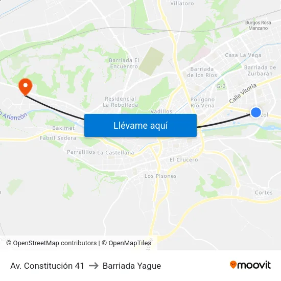 Av. Constitución 41 to Barriada Yague map