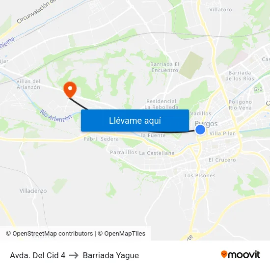 Avda. Del Cid 4 to Barriada Yague map