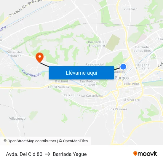 Avda. Del Cid 80 to Barriada Yague map